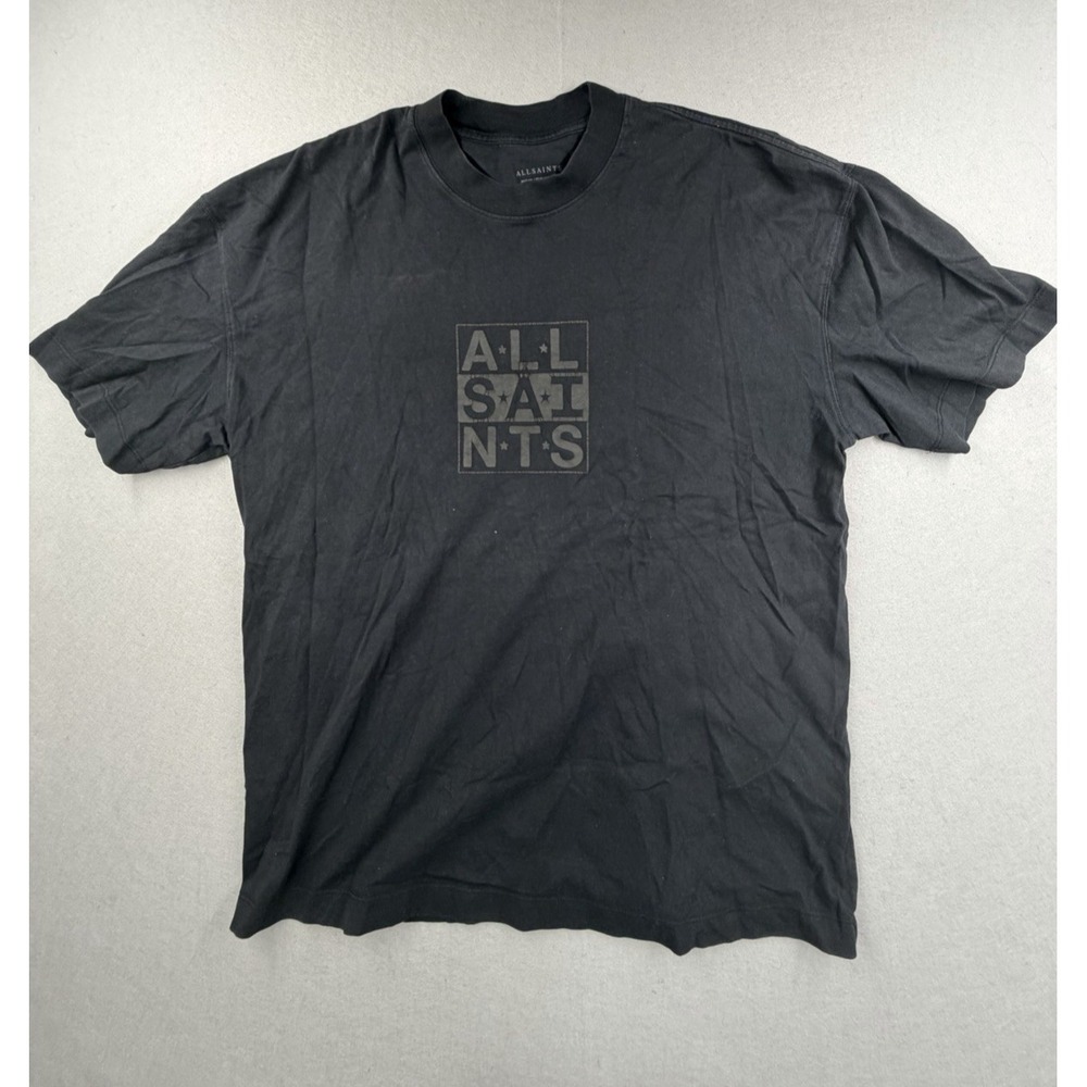 AllSaints Below SS Crew Graphic T-Shirt Mens Medium‎ Black Oversized Cotton 2024